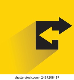 left and right way arrow with shadow on yellow background