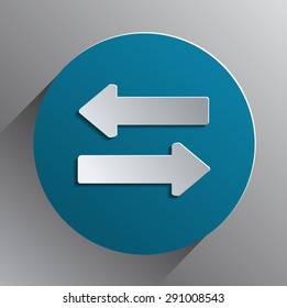 Left and Right White Direction Arrows on a Blue Circle Background, Vector Illustration. 