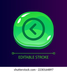 Left side pointer glossy ui button with linear icon. Arrow sign. Choosing direction. Isolated user interface element for web, mobile, video game design. Editable stroke. Arial font used