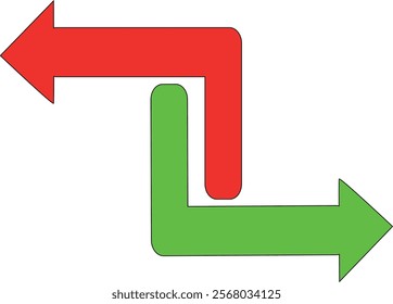 left side right side arrow mark.Red and Green opposite arrow.isolated on white background