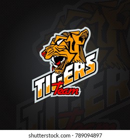 Left side Tiger face. Logo template.  On black background
