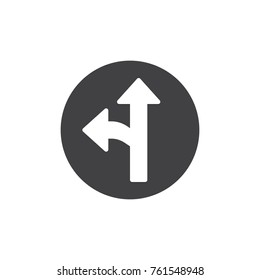 Left and straight arrow icon vector, filled flat sign, solid pictogram isolated on white. Crossroad symbol, logo illustration.