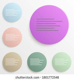 Left text alignment badge color set. Simple glyph, flat vector of web icons for ui and ux, website or mobile application