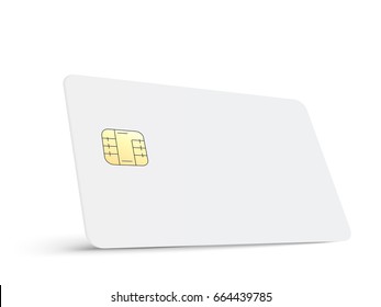 left tilt white blank chip card, isolated white background, 3d illustration