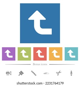 Left top side turn arrow solid flat white icons in square backgrounds. 6 bonus icons included.