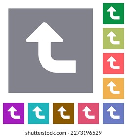 Flecha de giro del lado superior izquierdo iconos planos sólidos en fondo cuadrado de color simple