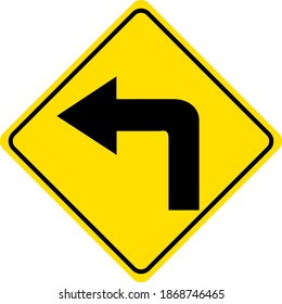 Giro izquierdo hacia delante signo amarillo en la ilustración de fondo blanco