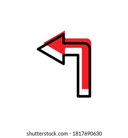Left turn arrow flat icon. Design template vector