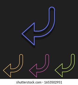left turn arrow icons. Simple outline vector of multicolor set for UI and UX, website or mobile application