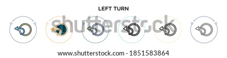 Left turn icon in filled, thin line, outline and stroke style. Vector illustration of two colored and black left turn vector icons designs can be used for mobile, ui, web