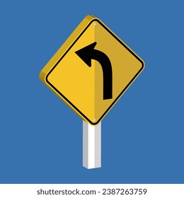 Left Turn Sign 3d shape vector illustration