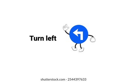 Left turn sign graphic vector illustration with cartoon characters. Graphic design is suitable for children's education, story books, or traffic safety materials. vector illustration