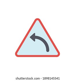 Vector de signo de tráfico de giro izquierdo en icono de glifo de forma plana sólida, aislado en fondo blanco