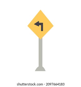Left turn vector road sign hand drawn naive art