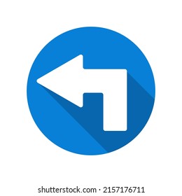 Left turning arrow direction label white in round label with 3D effect shadow traffic sign white isolated