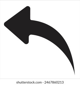 Left up turning directional black arrow. Turn arrow icon vector in trendy flat style. Arrow icon illustration isolated on white background. Vector Illustration
