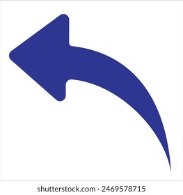 Flecha azul hacia la izquierda y hacia arriba. Vector de icono de flecha giratoria en estilo plano de moda. Ilustración de icono de flecha aislada sobre fondo blanco. Ilustración vectorial