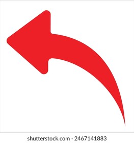 Flecha roja de giro a la izquierda hacia arriba. Vector de icono de flecha giratoria en estilo plano de moda. Ilustración de icono de flecha aislada sobre fondo blanco. Ilustración vectorial