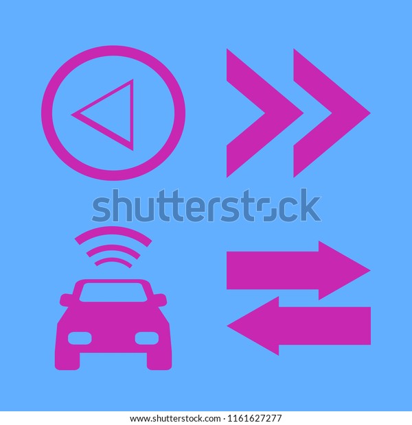 left vector icons set. with\
left arrow, right arrow, left right arrows and car with signal in\
set
