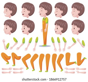 Left View Cute Boys Character Creation Set with Vector Illustration.