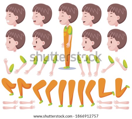 Left View Cute Boys Character Creation Set with Vector Illustration.