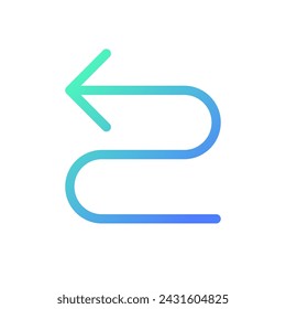 Left winding road arrow pixel perfect gradient linear ui icon. Reach destination. Road sign. Find route. Line color user interface symbol. Modern style pictogram. Vector isolated outline illustration