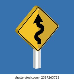 Left Winding Road Sign 3d shape vector illustration