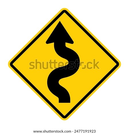 Left Winding Road warning road signs. Vector