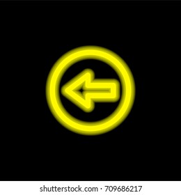 Left yellow glowing neon ui ux icon. Glowing sign logo vector
