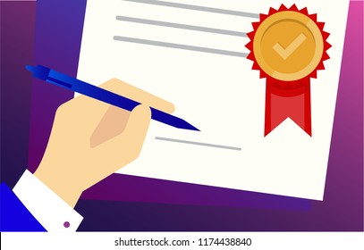 left-handed businessman sing Check list icon conceptual of a survey quality control questionnaire tasks and choices black and white vector colorful  illustration. Best award premium quality concept