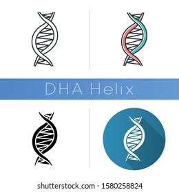 Left-handed DNA helix icon. Z-DNA. Deoxyribonucleic, nucleic acid structure. Chromosome. Molecular biology. Genetic code. Genetics. Flat design, linear and color styles. Isolated vector illustrations