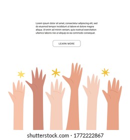 Lefties unen el cartel conceptual. 13 de agosto, Día Internacional de la Izquierda. Las manos de la izquierda se levantan juntas, se ayudan y se apoyan mutuamente. Tarjeta de evento, estilo de línea lindo. Ilustración vectorial.