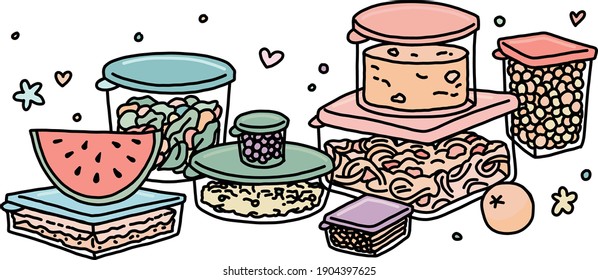 Leftover Food Container Meal Prep Illustration