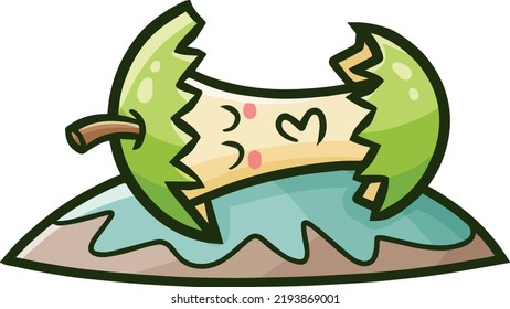 Leftover Green Apple Cartoon Character Sleeping