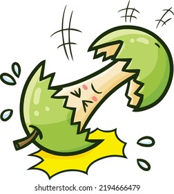 Leftover Green Apple Cartoon Character Falling Down