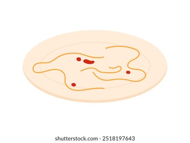 Leftover spaghetti with tomato sauce on plate after eating vector illustration