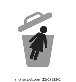 Leftover woman - metaphor of unwanted single unmarried female. Marital status. Vector illustration isolated on white.