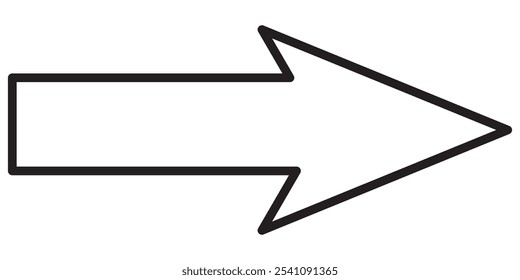 A left-pointing arrow with a simple black outline on a white background. Themes include direction, navigation, pointing, symbols. Black arrow icon vector. long arrow symbol. 