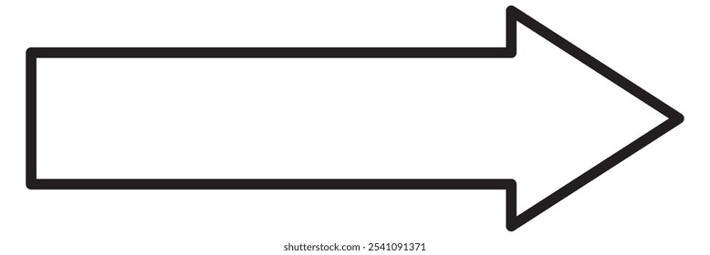 A left-pointing arrow with a simple black outline on a white background. Themes include direction, navigation, pointing, symbols. Black arrow icon vector. long arrow symbol. 