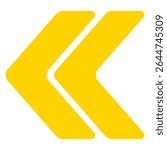 Left-pointing icon. Solid double arrows angled to the left, indicating previous, back, rewind, or directional navigation in digital design.