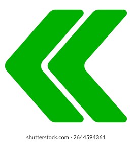 Left-pointing icon. Solid double arrows angled to the left, indicating previous, back, rewind, or directional navigation in digital design.