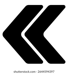 Left-pointing icon. Solid double arrows angled to the left, indicating previous, back, rewind, or directional navigation in digital design.