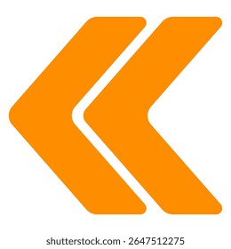 Left-pointing icon. Solid double arrows angled to the left, indicating previous, back, rewind, or directional navigation in digital design.