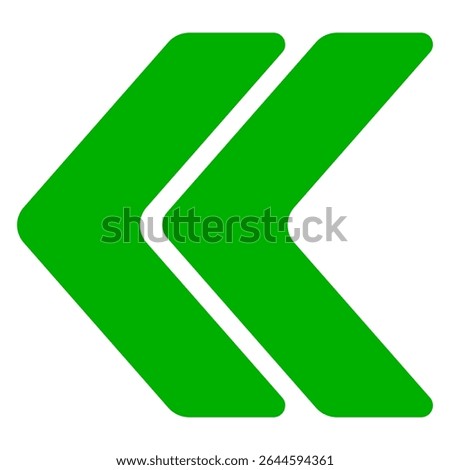 Left-pointing icon. Solid double arrows angled to the left, indicating previous, back, rewind, or directional navigation in digital design.