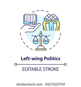 Left-wing politics multi color concept icon. Progressive reforms. Individual freedom rights, equality. Economic prosperity. Round shape line illustration. Abstract idea. Graphic design. Easy to use