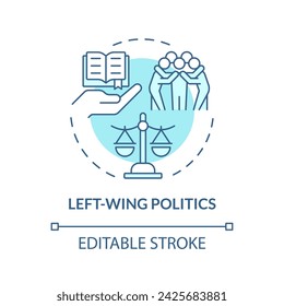 Left-wing politics soft blue concept icon. Progressive reforms. Individual freedom rights, equality. Economic prosperity. Round shape line illustration. Abstract idea. Graphic design. Easy to use