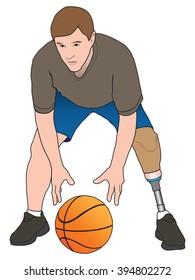 Leg amputee playing basketball
