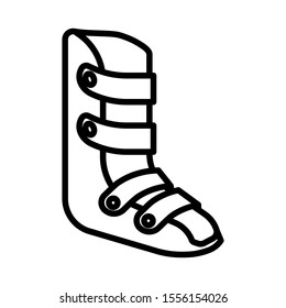 Leg brace or bandage isolated line icon, injury or trauma rehabilitation equipment vector. Orthopedics, bone or joint fracture, medicine and healthcare. Muscle sprain treatment, medical footwear