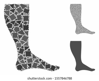 Leg composition of joggly parts in variable sizes and color tints, based on leg icon. Vector rough parts are composed into collage. Leg icons collage with dotted pattern.