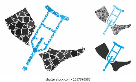 Leg and crutch composition of abrupt items in variable sizes and color tinges, based on leg and crutch icon. Vector inequal items are composed into composition.